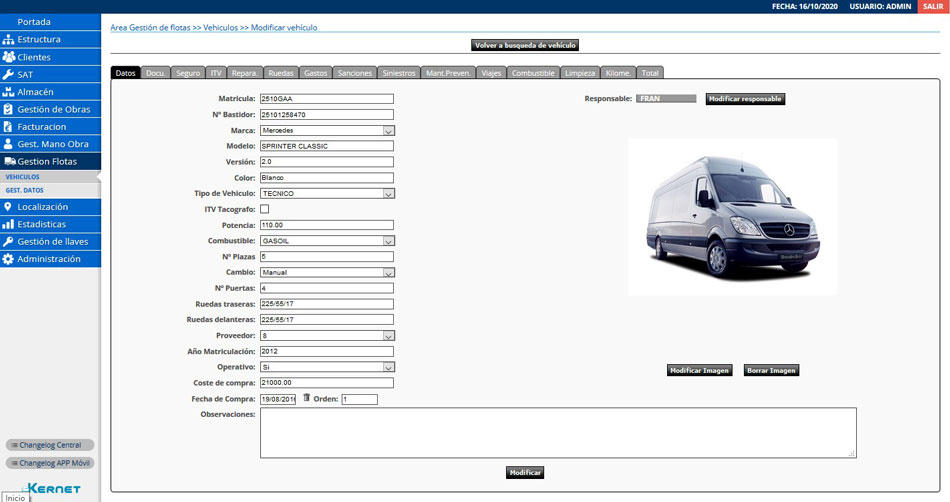 Detalle De vehículo técnico y hoja de control